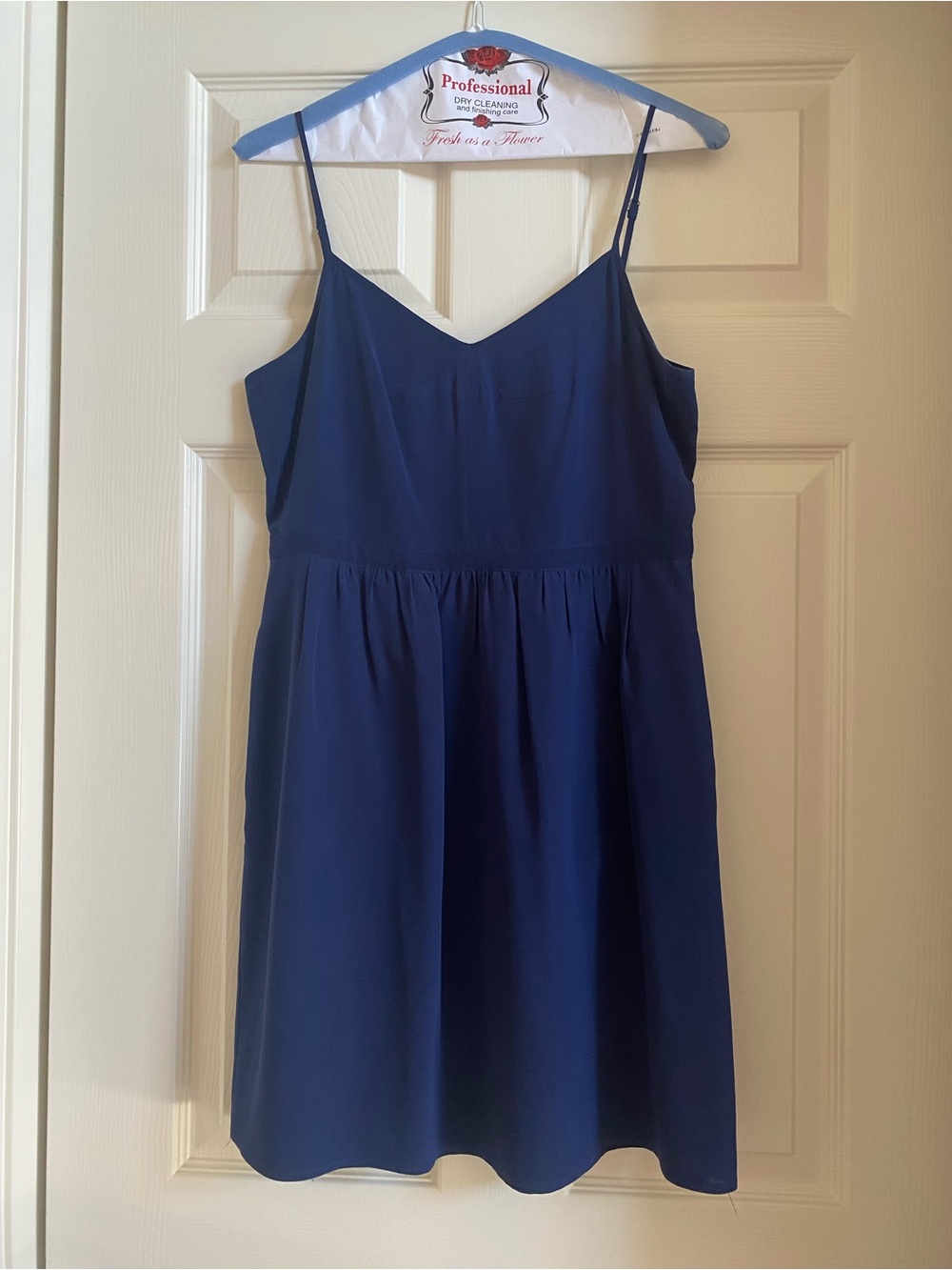 MADEWELL Silk Navy Blue Spaghetti Strap Mini Dress